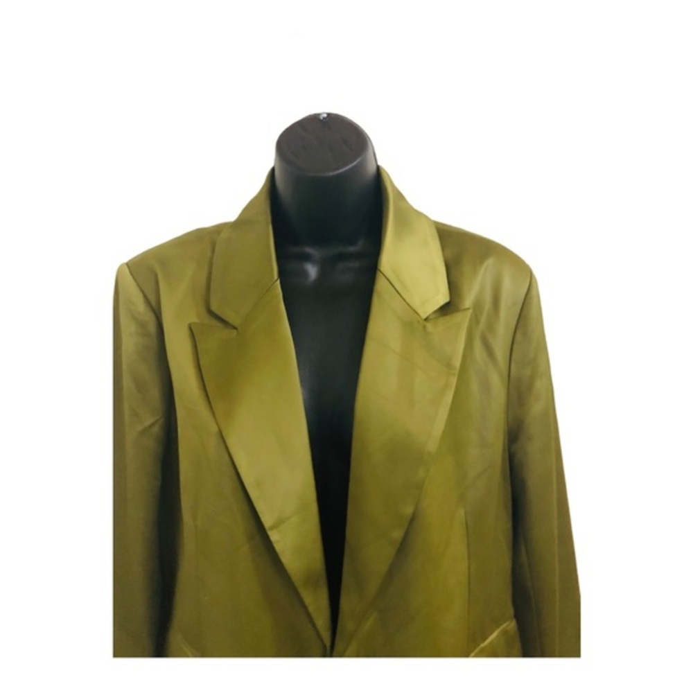 Anthropologie Aves les filles satin effect olive green blazer jacket size medium - Picture 9 of 14